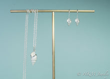 Load image into Gallery viewer, cast three lined mudsnail necklaces with matching mini mud snail drop earrings in sterling silver by hkm jewelry