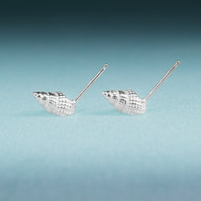 Load image into Gallery viewer, Threeline Mudsnail Studs side view - Mini Silver Nassa Shell Earrings by Hali MacLaren of HKM jewelry