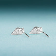 Load image into Gallery viewer, Threeline Mudsnail Studs back view - Mini Silver Nassa Shell Earrings by Hali MacLaren of HKM jewelry