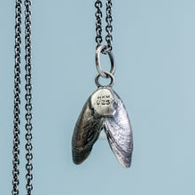 Load image into Gallery viewer, back view of mussel necklace in oxidized silver with pearl by hkm jewelry