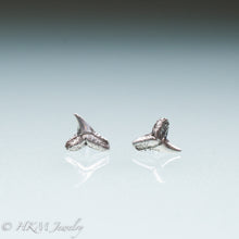 Load image into Gallery viewer, mini lemon shark teeth stud earrings cast in silver in oxidized finish by hali maclaren of hkm jewelry