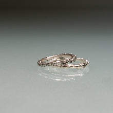 Load image into Gallery viewer, cast pine needle bough twig ring band comparison in polished and oxidized by hkm jewelry
