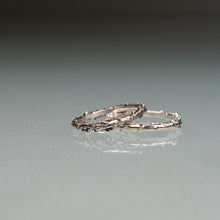 Load image into Gallery viewer, cast pine needle bough twig ring band comparison in polished and oxidized by hkm jewelry