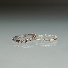 Load image into Gallery viewer, cast pine needle bough twig ring band comparison in polished and oxidized by hkm jewelry