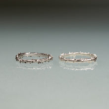 Load image into Gallery viewer, cast pine needle bough twig ring band comparison in polished and oxidized by hkm jewelry
