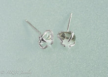 Load image into Gallery viewer, close up side view of small size prong set tumble polished cape may diamond stud earrings in sterling by hkm jewelry