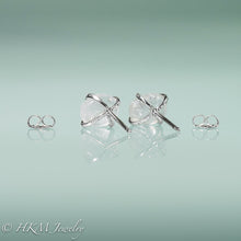 Load image into Gallery viewer, back view of medium size prong set tumble polished cape may diamond stud earrings in sterling with ear nuts by hkm jewelry
