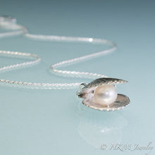 Load image into Gallery viewer, bay scallop shell necklace with freshwater pearl in recycled silver by hkm jewelry