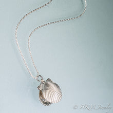 Load image into Gallery viewer, bay scallop shell necklace with freshwater pearl in recycled silver by hkm jewelry