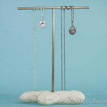 Load image into Gallery viewer, small scallop shell necklaces in polished or oxidized sterling silver by hkm jewelry