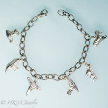 Load image into Gallery viewer, silver shark tooth bracelet with fossilized sharks teeth by hkm jewelry
