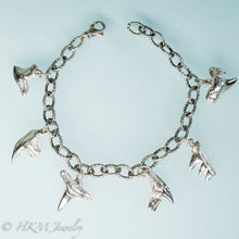 Load image into Gallery viewer, silver shark tooth bracelet with fossilized sharks teeth by hkm jewelry