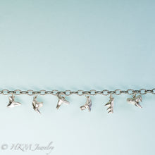 Load image into Gallery viewer, cast silver shark tooth bracelet with fossilized sharks teeth by hkm jewelry