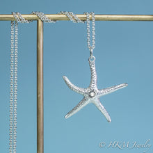 Load image into Gallery viewer, silver starfish necklace with faceted Moonstone gemstone June birthstone by HKM Jewelry