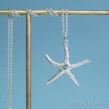Load image into Gallery viewer, silver starfish necklace with zircon gemstone December birthstone by HKM Jewelry
