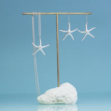 Load image into Gallery viewer, silver starfish dangle earrings and matching necklace by hkm jewelry