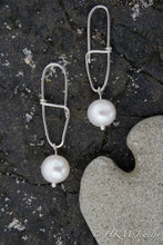 Load image into Gallery viewer, Sterling Silver Swivel Hook Earrings by Hali MacLaren of HKM Jewelry with White Pearl Beads