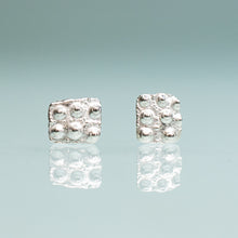 Load image into Gallery viewer, mini urchin square studs close up front view in sterling silver by hkm jewelry
