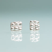 Load image into Gallery viewer, mini urchin square studs close up front view in sterling silver by hkm jewelry