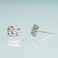 Load image into Gallery viewer, mini urchin square studs close up front and side view in sterling silver by hkm jewelry