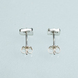 mini urchin square studs close up side view with butterfly nut backs in sterling silver by hkm jewelry