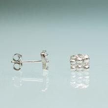 Load image into Gallery viewer, mini urchin square studs close up front and side view in sterling silver by hkm jewelry