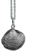 Load image into Gallery viewer, silver cast venus clam shell necklace oxidized finish by hkm jewelry
