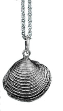 Load image into Gallery viewer, silver cast venus clam shell necklace oxidized finish by hkm jewelry