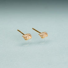 Load image into Gallery viewer, Gold earrings on a light blue background
