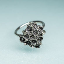 Load image into Gallery viewer, northern star coral cast in oxidized recycled silver and prong set in a ring by hkm jewelry
