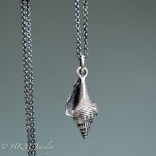 Load image into Gallery viewer, front view of fl fighting conch shell necklace in oxidized sterling silver by hkm jewelry
