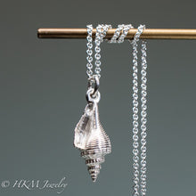 Load image into Gallery viewer, front view of fl fighting conch shell necklace in polished sterling silver by hkm jewelry
