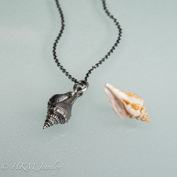 oxidized silver florida fighting conch necklace and shell by hkm jewelry