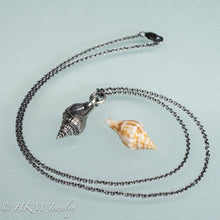 Load image into Gallery viewer, oxidized silver fl fighting conch necklace and shell by hkm jewelry
