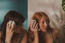 Load image into Gallery viewer, Females, Brunette and Red Head, starfish ring, sand dollar cuff, teal and beige split background
