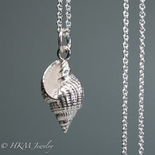 Load image into Gallery viewer, close up front view cast silver nutmeg shell necklace in an polished finish by hkm jewelry

