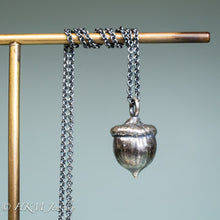 Load image into Gallery viewer, cast silver acorn necklace by hkm jewelry in oxidized finish
