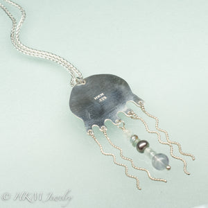 Aqua Sea Glass Jellyfish Necklace - Semi Precious Ocean Creature