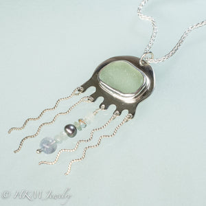 Aqua Sea Glass Jellyfish Necklace - Semi Precious Ocean Creature hkm jewelry 