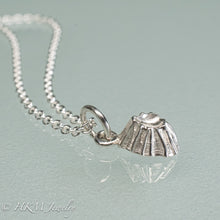 Load image into Gallery viewer, close up side view of cast silver barnacle necklace in polished finish by hkm jewelry
