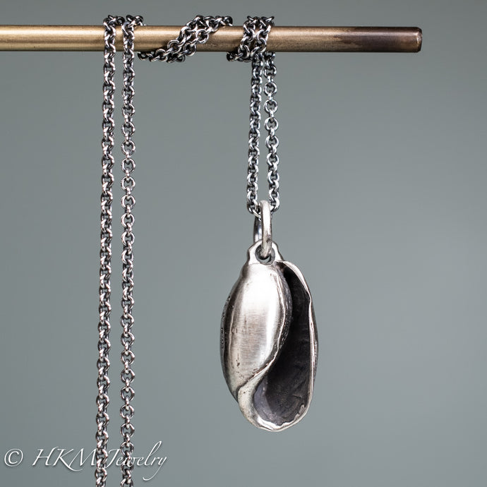 cast atlantic bubble shell bulla striata necklace in oxidized sterling silver by hkm jewelry