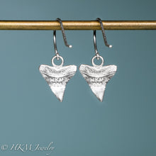 Load image into Gallery viewer, Silver Shark Tooth Drop Earrings - Bull Shark Dangle Earring
