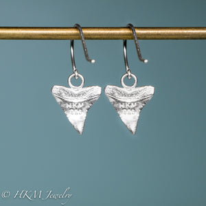 Silver Shark Tooth Drop Earrings - Bull Shark Dangle Earring