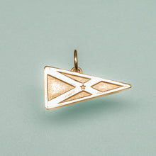 Load image into Gallery viewer, small yacht club of stone harbor burgee charm in 10k gold by hkm jewelry
