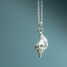 Load image into Gallery viewer,  thick-lip drill snail shell necklace cast in sterling silver polished finish by hkm jewelry
