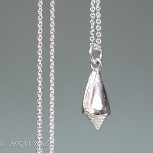 front view of florida cone snail necklace in polished silver finish by hkm jewelry
