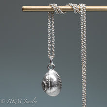 Load image into Gallery viewer, back of cast silver cowrie shell necklace by hkm jewelry
