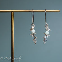 Load image into Gallery viewer, cypress and amazonite evergreen cypress earrings in polished sterling silver by hkm jewelry
