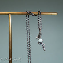 Load image into Gallery viewer, cast silver cypress bough and amazonite necklaces by hkm jewelry in oxidized finish
