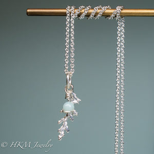 cast silver cypress bough and amazonite necklace by hkm jewelry in polished finish